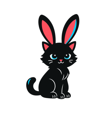 A seated bunnycat familiar with two bunny ears and two cat ears